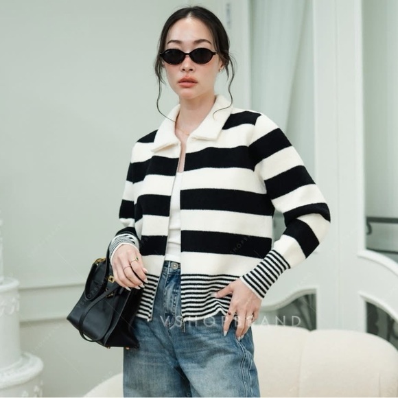 Jackets & Blazers - Black & White Knitted Jacket